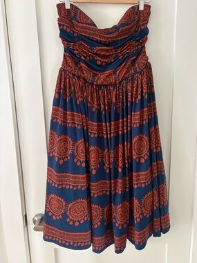 Girls From Savoy Anthropologie Strapless Printed Dress Blue Orange •  M (?)